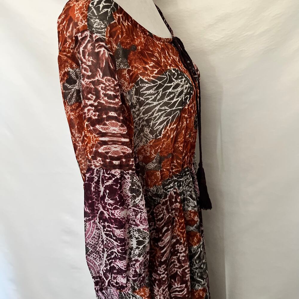 Earthbound Trading Boho Festival Maxi Dress Sz L Tassel Hippie Sheer Empire - Picture 6 of 15